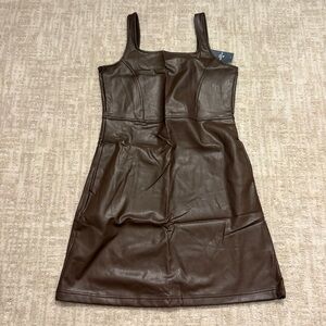 Abercrombie girls Chocolate brown Faux Leather Mini Dress BNWT
